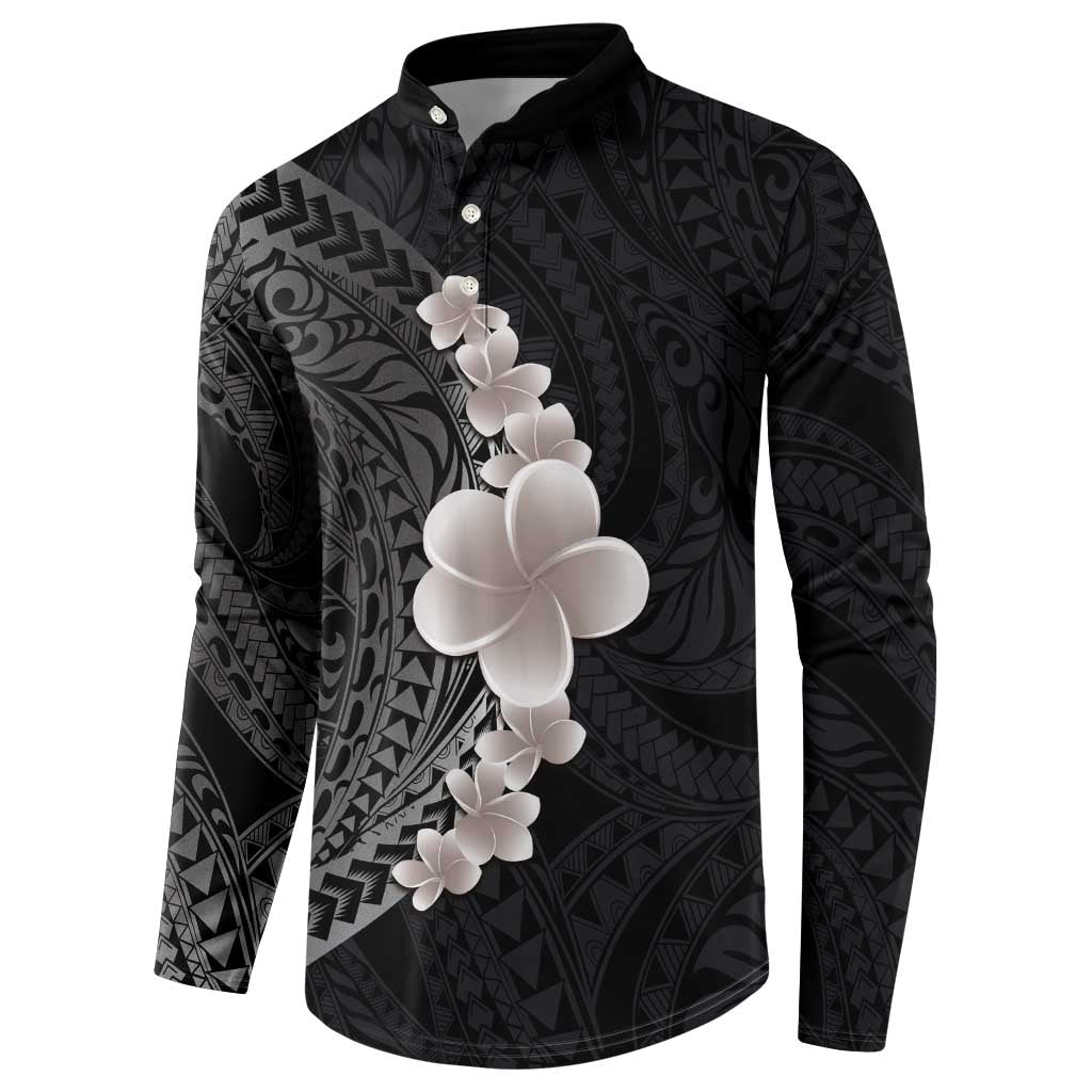 Hawaiian Tropical Plumeria Art Polynesian Tattoo Button Sweatshirt Grayscale Color LT03 - Polynesian Pride