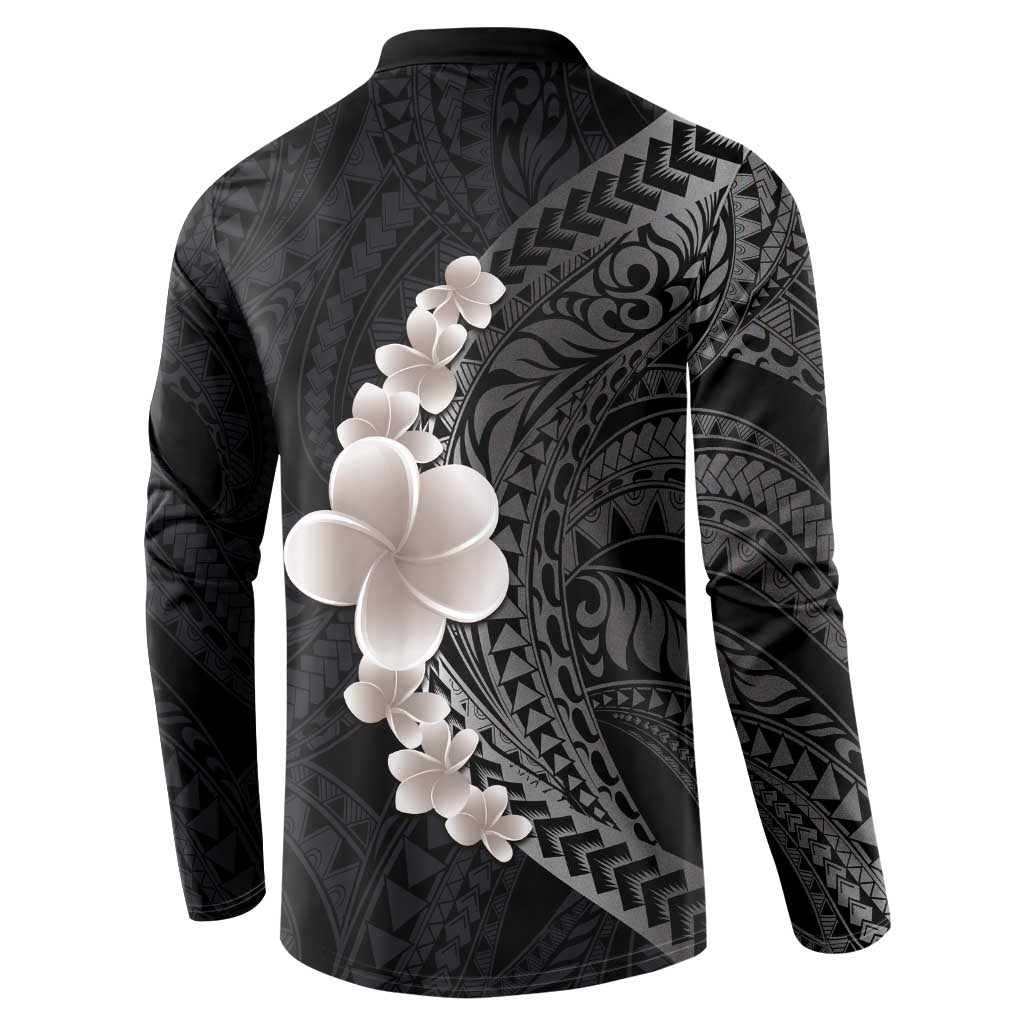 Hawaiian Tropical Plumeria Art Polynesian Tattoo Button Sweatshirt Grayscale Color LT03 - Polynesian Pride