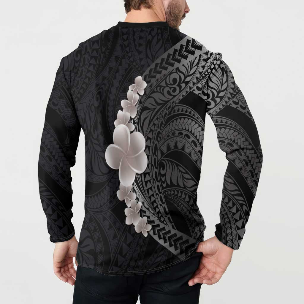 Hawaiian Tropical Plumeria Art Polynesian Tattoo Button Sweatshirt Grayscale Color LT03 - Polynesian Pride