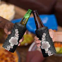 Hawaiian Tropical Plumeria Art Polynesian Tattoo 4 in 1 Can Cooler Tumbler Grayscale Color