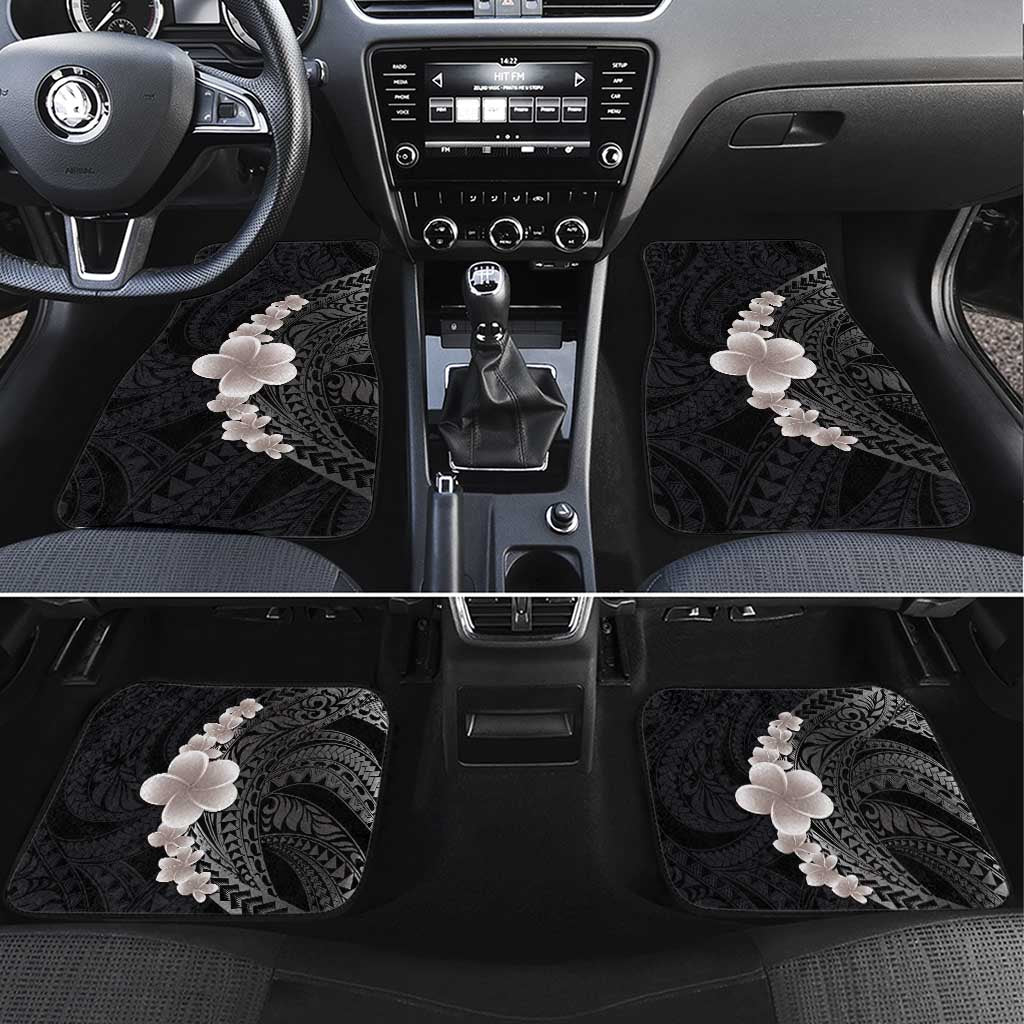 Hawaiian Tropical Plumeria Art Polynesian Tattoo Car Mats Grayscale Color