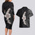 Hawaiian Tropical Plumeria Art Polynesian Tattoo Couples Matching Long Sleeve Bodycon Dress and Hawaiian Shirt Grayscale Color