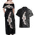 Hawaiian Tropical Plumeria Art Polynesian Tattoo Couples Matching Off Shoulder Maxi Dress and Hawaiian Shirt Grayscale Color