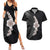 Hawaiian Tropical Plumeria Art Polynesian Tattoo Couples Matching Summer Maxi Dress and Hawaiian Shirt Grayscale Color