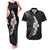 Hawaiian Tropical Plumeria Art Polynesian Tattoo Couples Matching Tank Maxi Dress and Hawaiian Shirt Grayscale Color