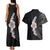 Hawaiian Tropical Plumeria Art Polynesian Tattoo Couples Matching Tank Maxi Dress and Hawaiian Shirt Grayscale Color