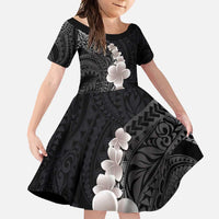 Hawaiian Tropical Plumeria Art Polynesian Tattoo Family Matching Long Sleeve Bodycon Dress and Hawaiian Shirt Grayscale Color