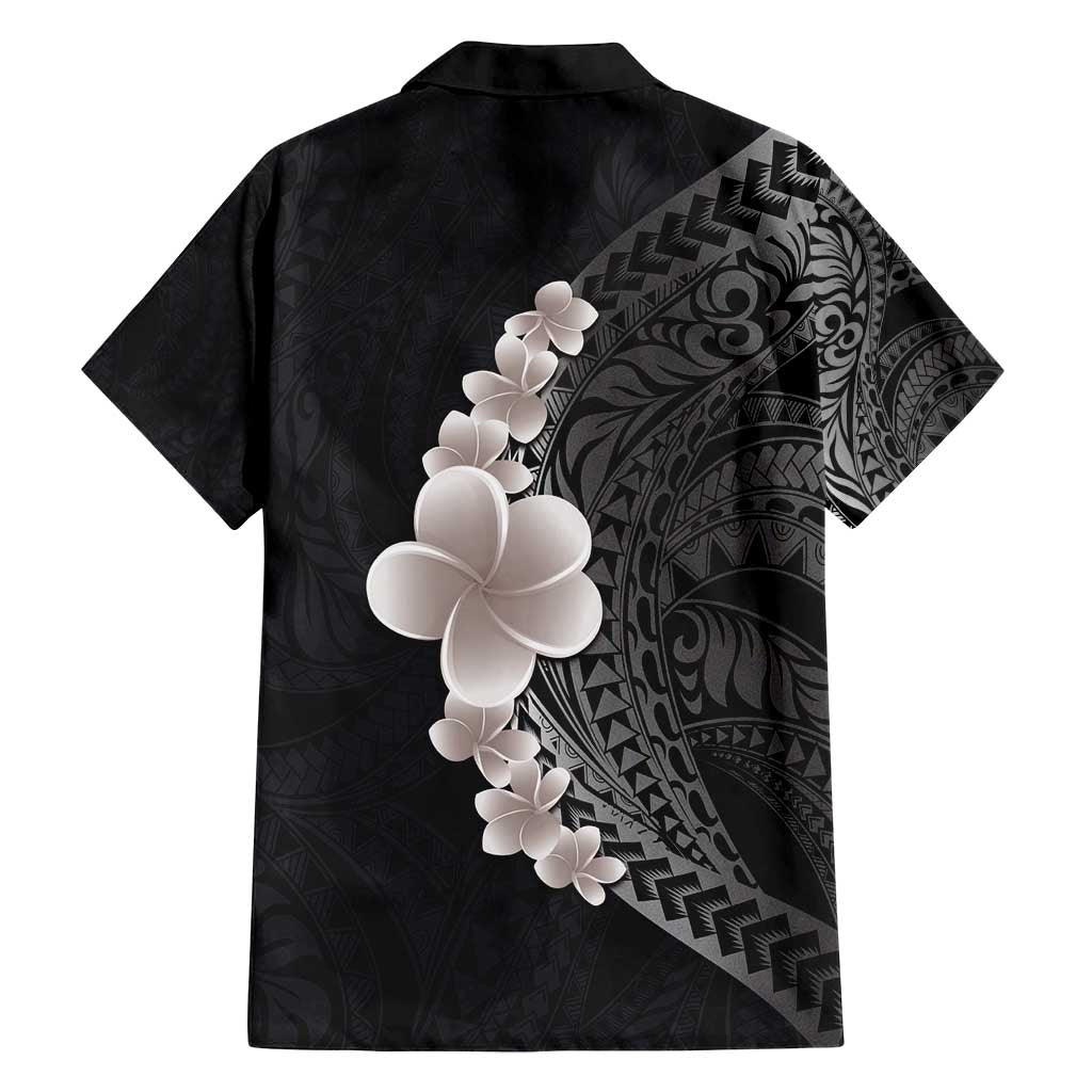 Hawaiian Tropical Plumeria Art Polynesian Tattoo Family Matching Off Shoulder Maxi Dress and Hawaiian Shirt Grayscale Color LT03 - Polynesian Pride