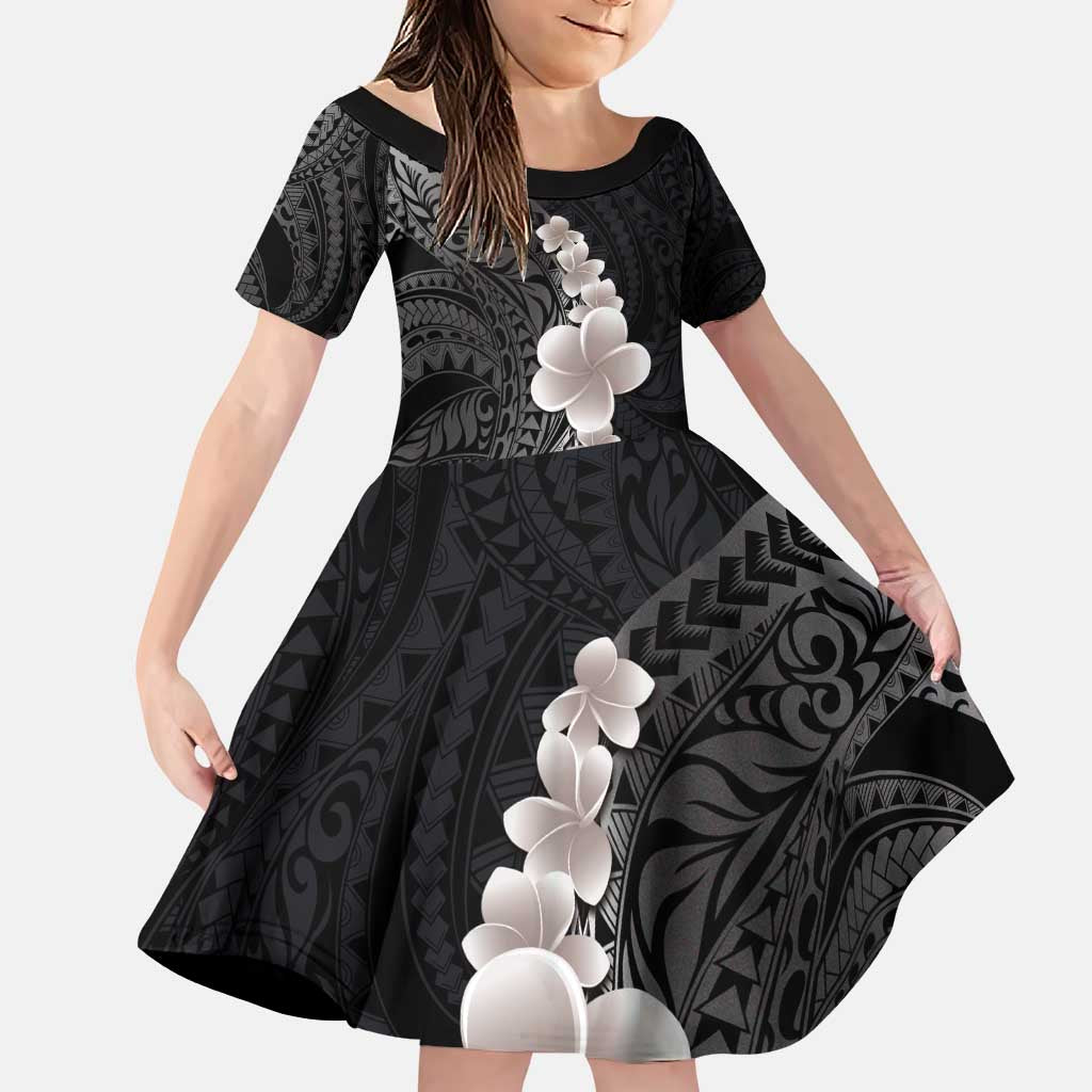 Hawaiian Tropical Plumeria Art Polynesian Tattoo Family Matching Puletasi and Hawaiian Shirt Grayscale Color