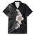 Hawaiian Tropical Plumeria Art Polynesian Tattoo Family Matching Short Sleeve Bodycon Dress and Hawaiian Shirt Grayscale Color