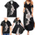 Hawaiian Tropical Plumeria Art Polynesian Tattoo Family Matching Summer Maxi Dress and Hawaiian Shirt Grayscale Color