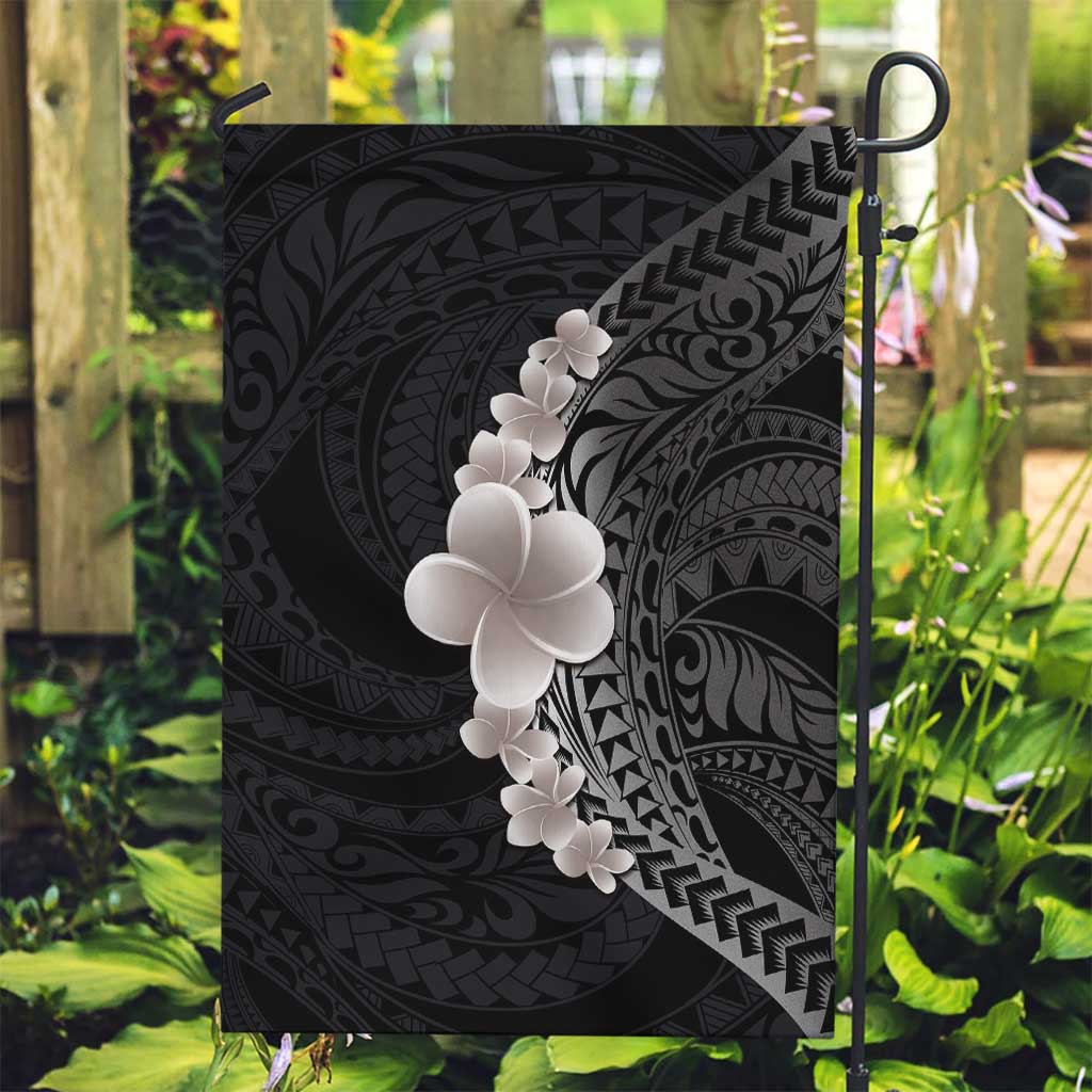 Hawaiian Tropical Plumeria Art Polynesian Tattoo Garden Flag Grayscale Color LT03 Garden Flag Black - Polynesian Pride