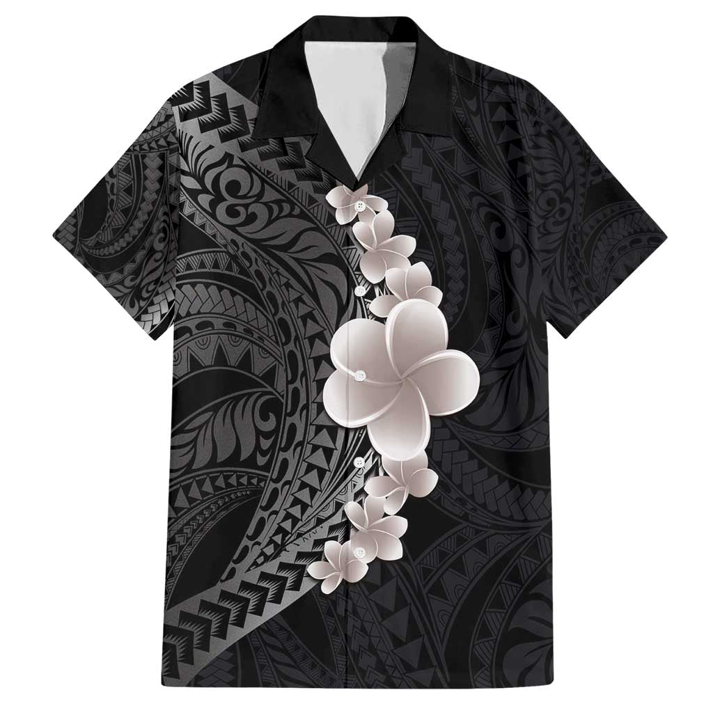 Hawaiian Tropical Plumeria Art Polynesian Tattoo Hawaiian Shirt Grayscale Color LT03 Black - Polynesian Pride