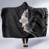 Hawaiian Tropical Plumeria Art Polynesian Tattoo Hooded Blanket Grayscale Color LT03 One Size Black - Polynesian Pride