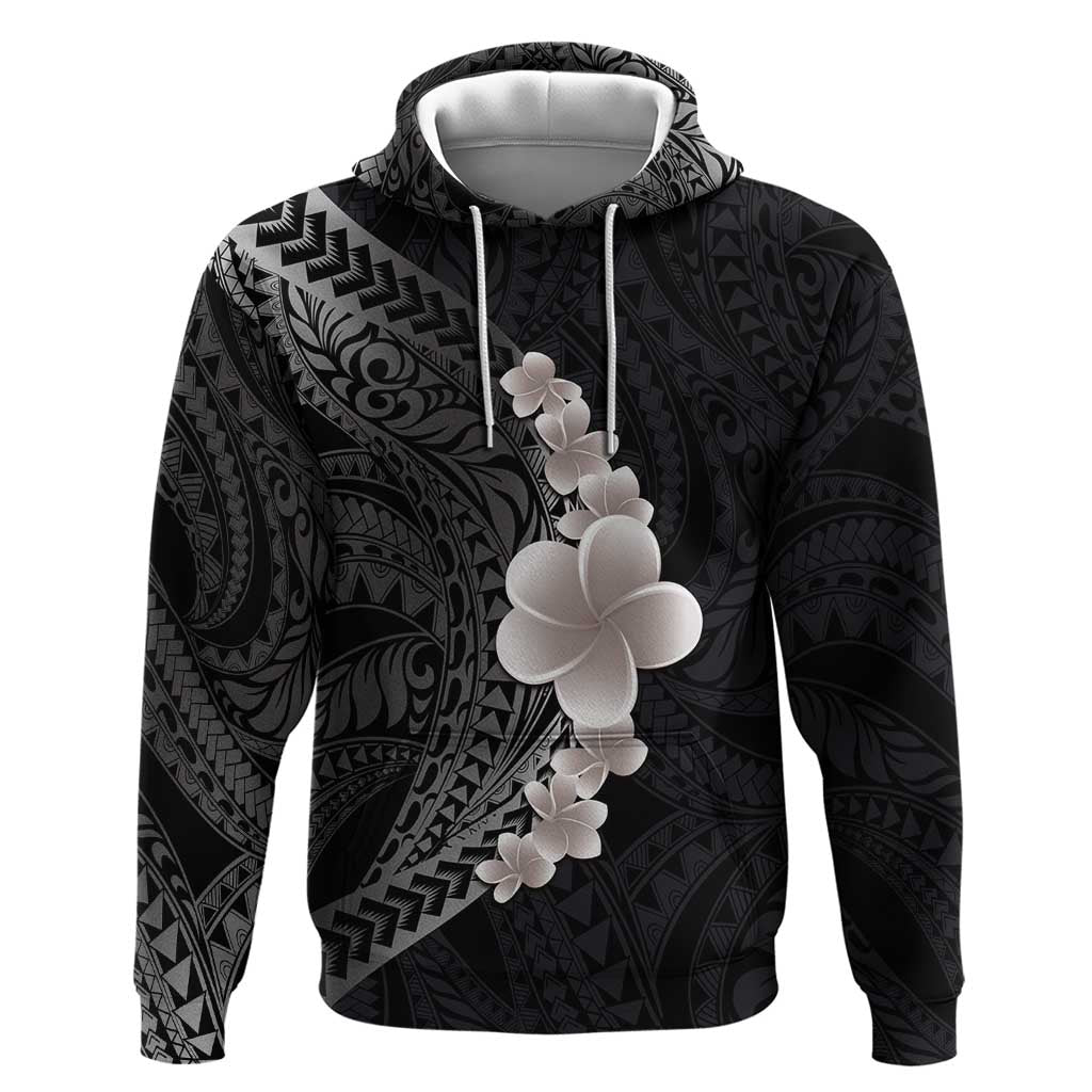 Hawaiian Tropical Plumeria Art Polynesian Tattoo Hoodie Grayscale Color