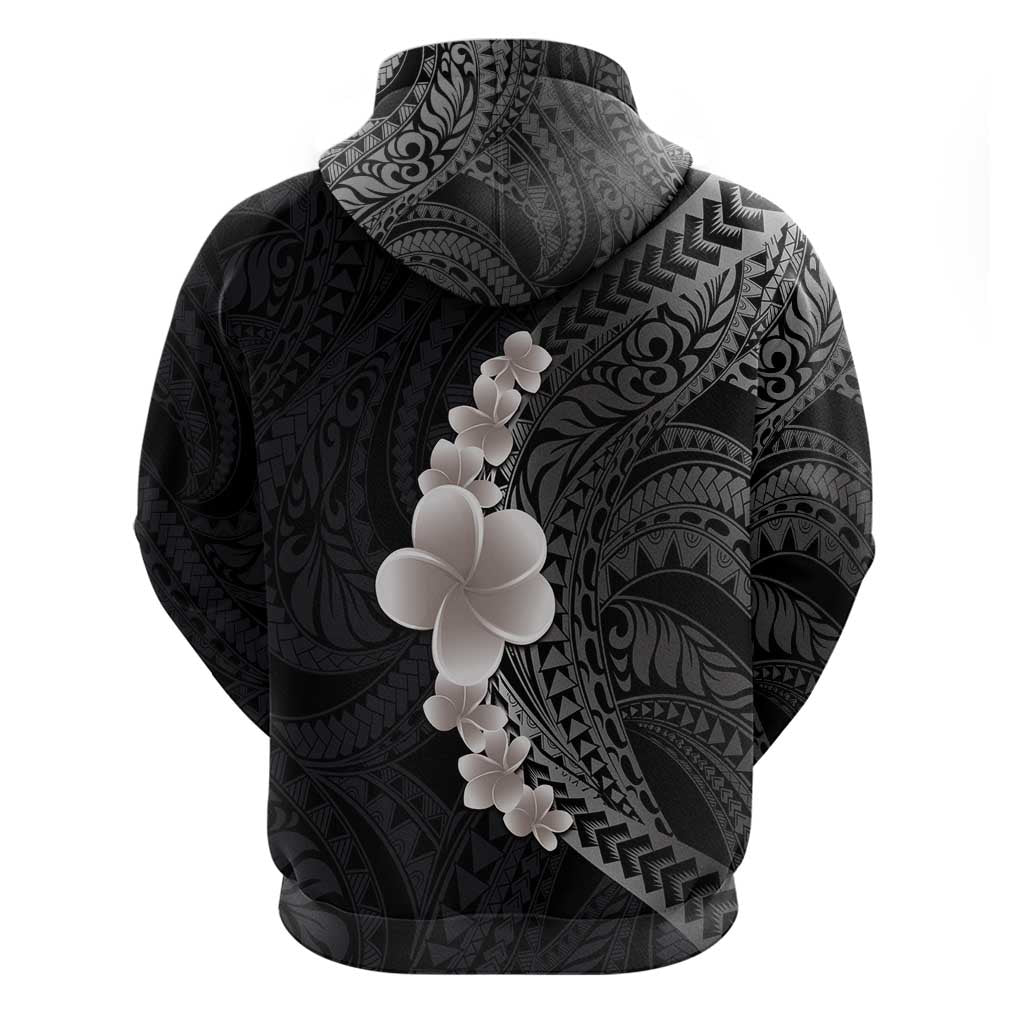 Hawaiian Tropical Plumeria Art Polynesian Tattoo Hoodie Grayscale Color