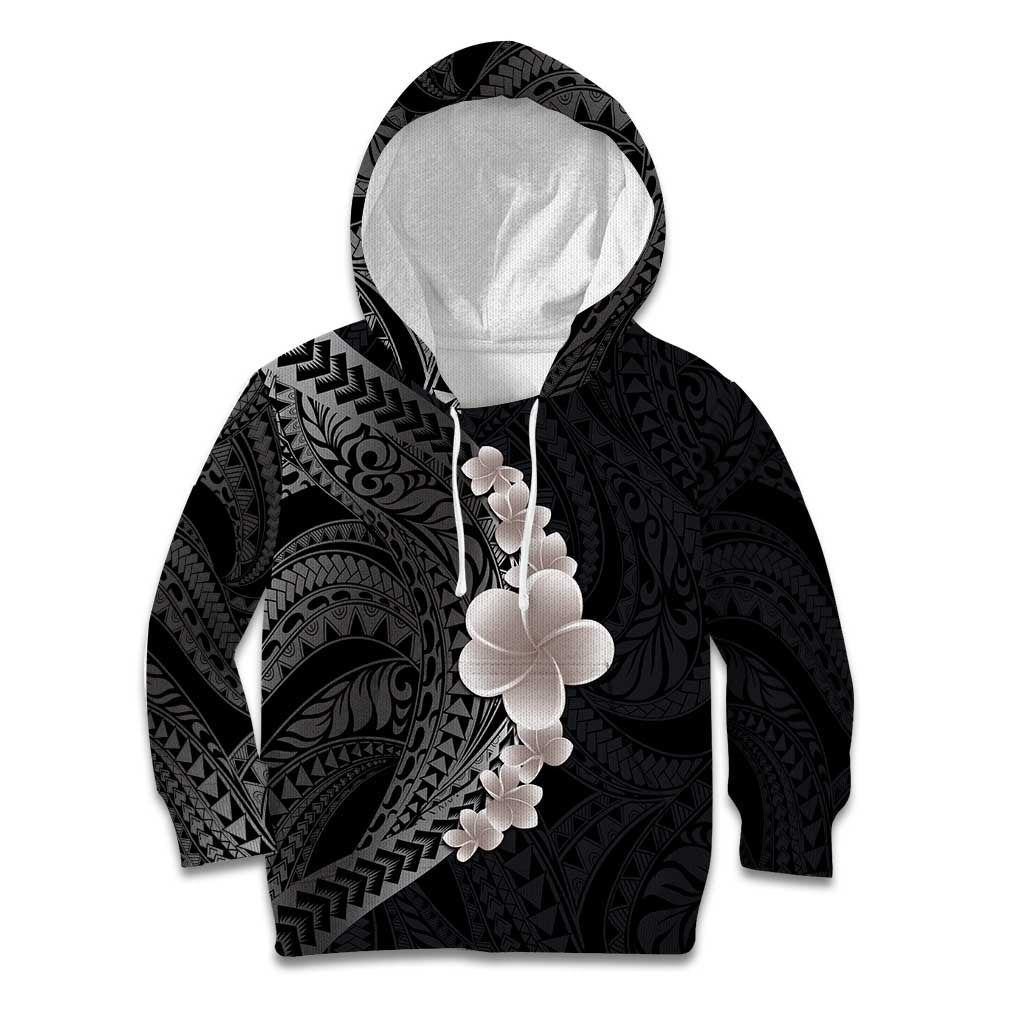 Hawaiian Tropical Plumeria Art Polynesian Tattoo Kid Hoodie Grayscale Color