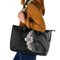 Hawaiian Tropical Plumeria Art Polynesian Tattoo Leather Tote Bag Grayscale Color LT03 Black - Polynesian Pride