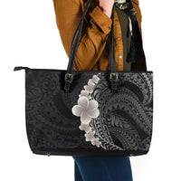 Hawaiian Tropical Plumeria Art Polynesian Tattoo Leather Tote Bag Grayscale Color LT03 - Polynesian Pride