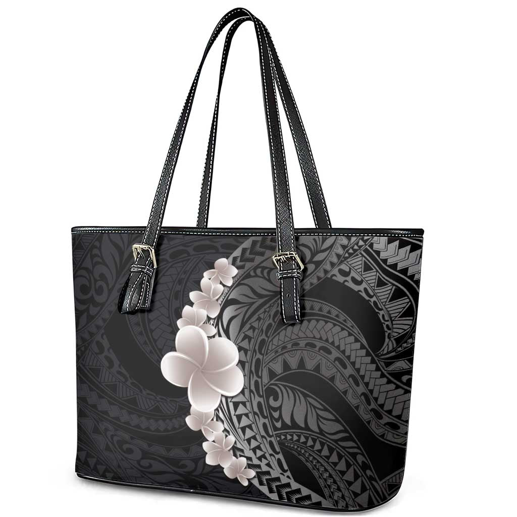 Hawaiian Tropical Plumeria Art Polynesian Tattoo Leather Tote Bag Grayscale Color LT03 - Polynesian Pride