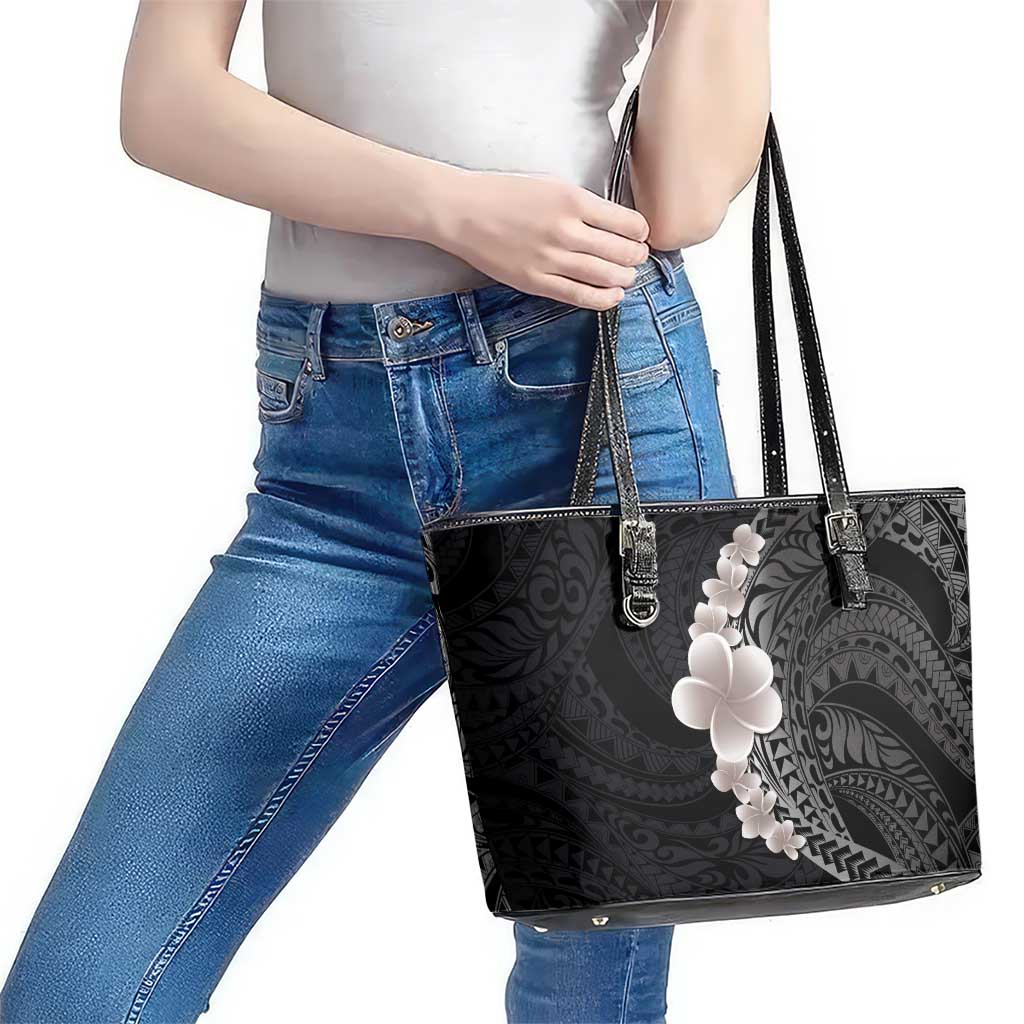 Hawaiian Tropical Plumeria Art Polynesian Tattoo Leather Tote Bag Grayscale Color LT03 - Polynesian Pride