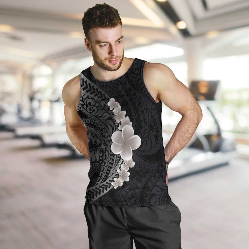 Hawaiian Tropical Plumeria Art Polynesian Tattoo Men Tank Top Grayscale Color LT03 Black - Polynesian Pride