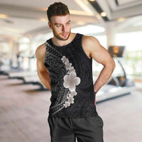 Hawaiian Tropical Plumeria Art Polynesian Tattoo Men Tank Top Grayscale Color LT03 Black - Polynesian Pride