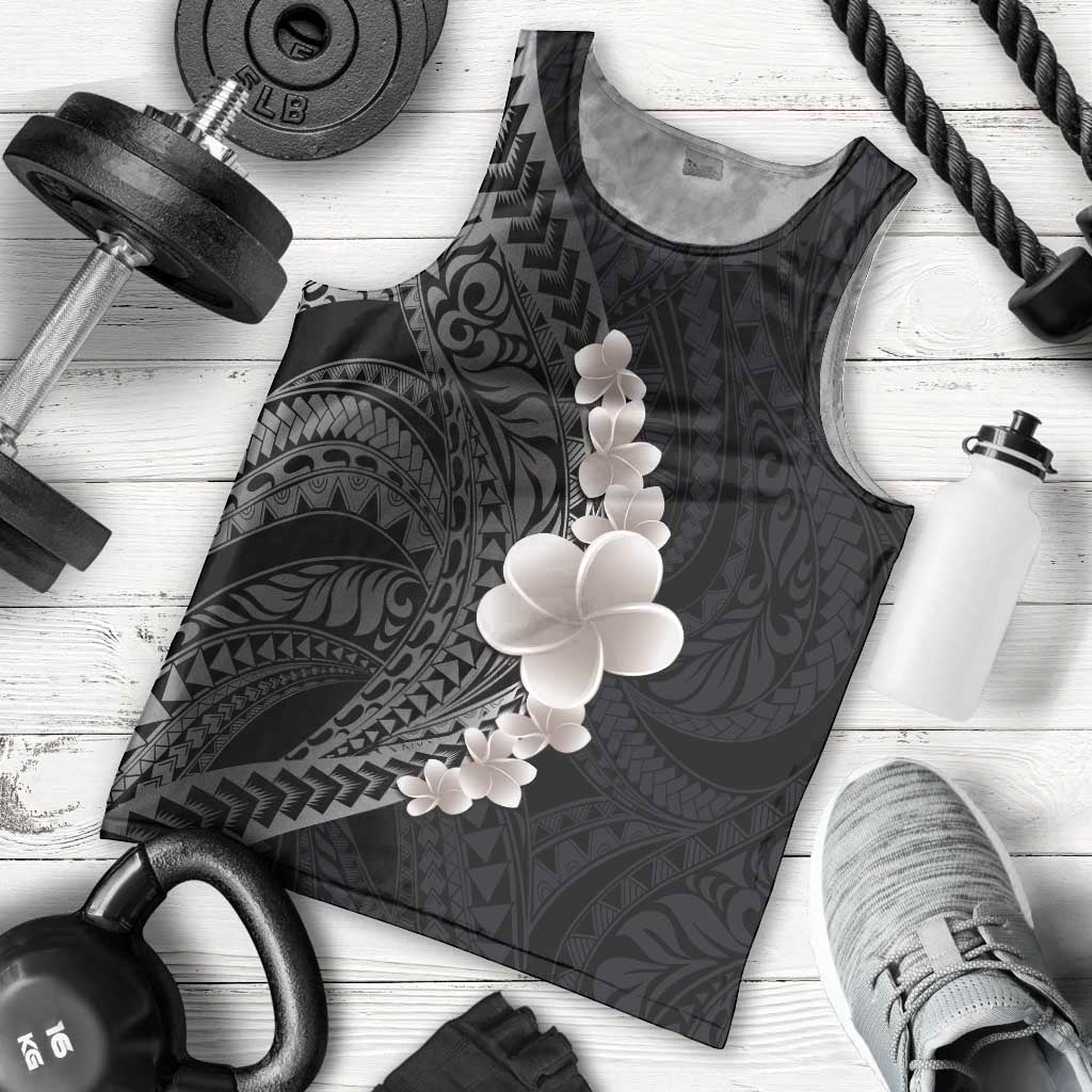 Hawaiian Tropical Plumeria Art Polynesian Tattoo Men Tank Top Grayscale Color LT03 - Polynesian Pride