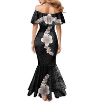 Hawaiian Tropical Plumeria Art Polynesian Tattoo Mermaid Dress Grayscale Color