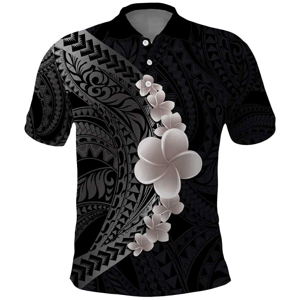 Hawaiian Tropical Plumeria Art Polynesian Tattoo Polo Shirt Grayscale Color