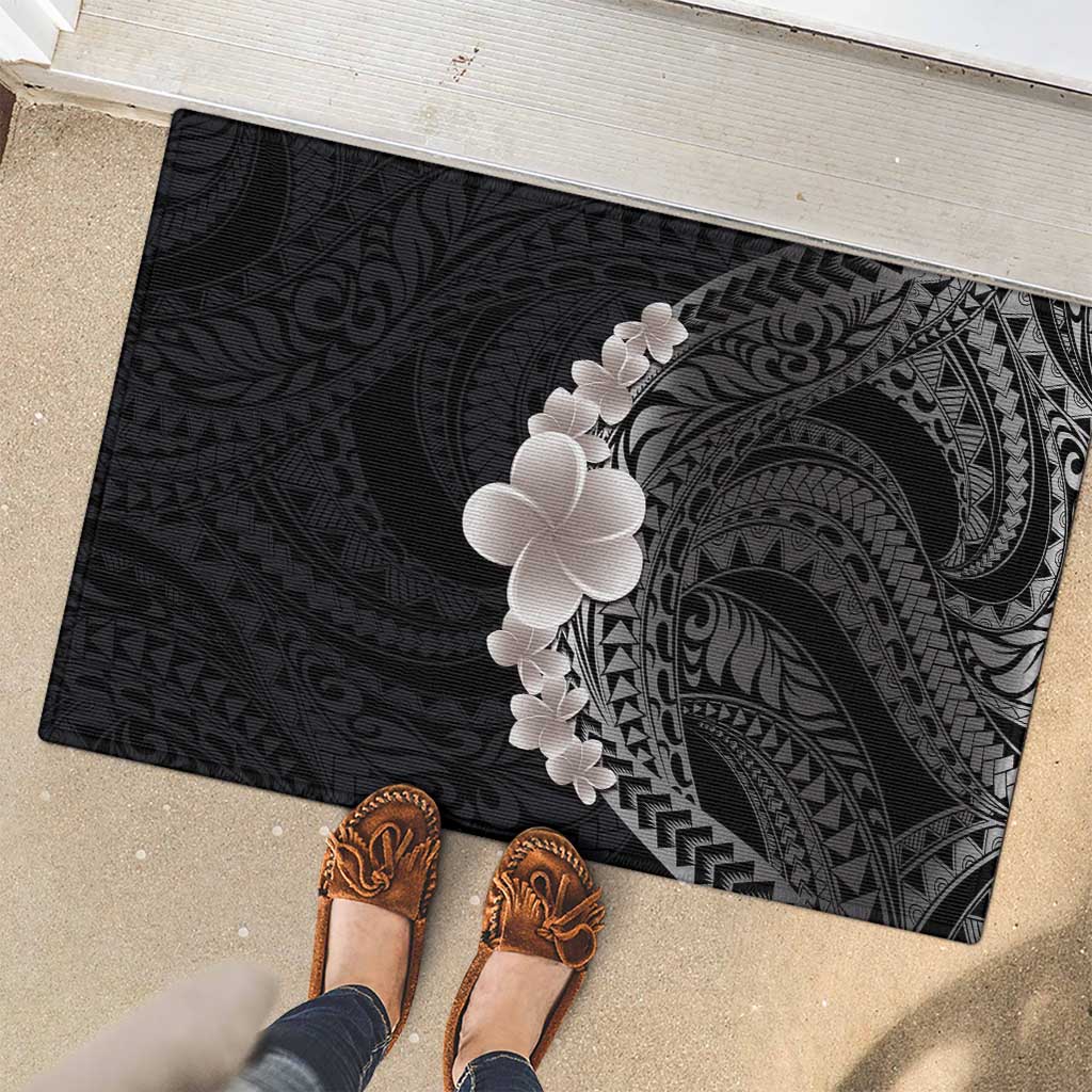 Hawaiian Tropical Plumeria Art Polynesian Tattoo Rubber Doormat Grayscale Color LT03 - Polynesian Pride