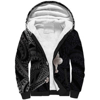Hawaiian Tropical Plumeria Art Polynesian Tattoo Sherpa Hoodie Grayscale Color LT03 Unisex Black - Polynesian Pride