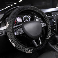 Hawaiian Tropical Plumeria Art Polynesian Tattoo Steering Wheel Cover Grayscale Color LT03 Universal Fit Black - Polynesian Pride
