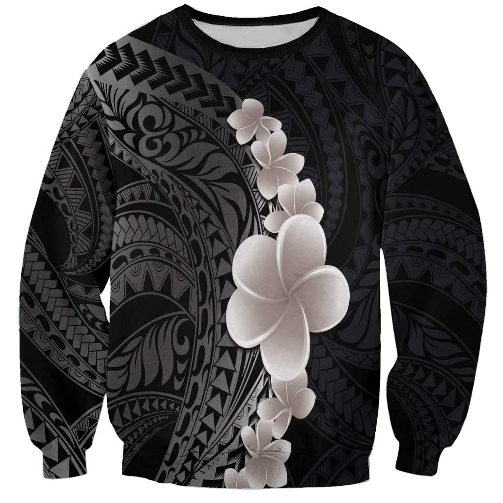 Hawaiian Tropical Plumeria Art Polynesian Tattoo Sweatshirt Grayscale Color LT03 Unisex Black - Polynesian Pride