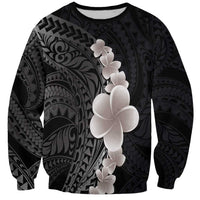 Hawaiian Tropical Plumeria Art Polynesian Tattoo Sweatshirt Grayscale Color LT03 Unisex Black - Polynesian Pride