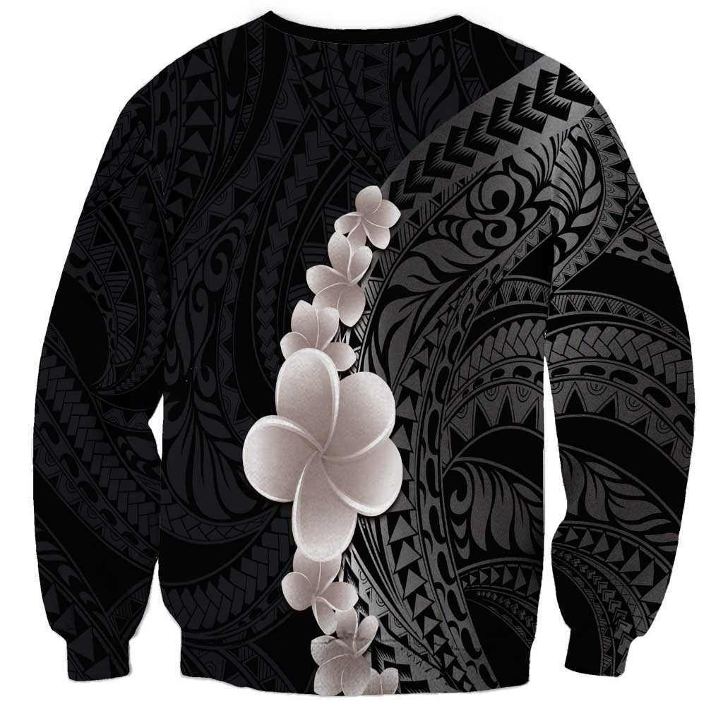 Hawaiian Tropical Plumeria Art Polynesian Tattoo Sweatshirt Grayscale Color LT03 - Polynesian Pride