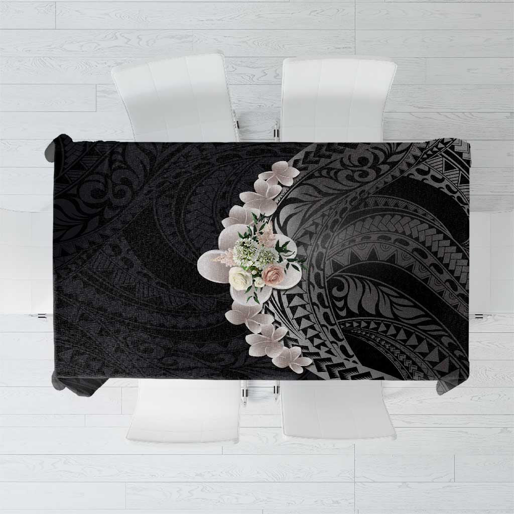 Hawaiian Tropical Plumeria Art Polynesian Tattoo Tablecloth Grayscale Color LT03 Black - Polynesian Pride