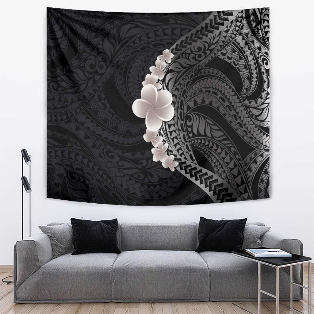 Hawaiian Tropical Plumeria Art Polynesian Tattoo Tapestry Grayscale Color LT03 Black - Polynesian Pride