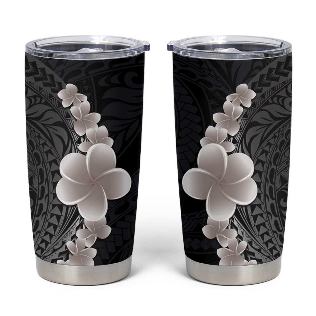 Hawaiian Tropical Plumeria Art Polynesian Tattoo Tumbler Cup Grayscale Color