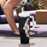 Hawaiian Tropical Plumeria Art Polynesian Tattoo Tumbler With Handle Grayscale Color
