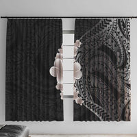 Hawaiian Tropical Plumeria Art Polynesian Tattoo Window Curtain Grayscale Color LT03 With Hooks Black - Polynesian Pride