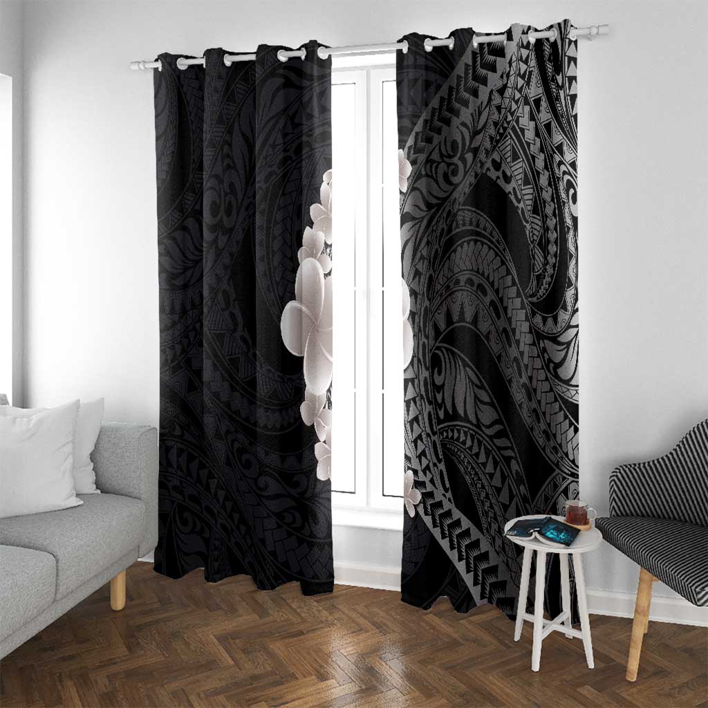 Hawaiian Tropical Plumeria Art Polynesian Tattoo Window Curtain Grayscale Color LT03 With Grommets Black - Polynesian Pride