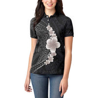 Hawaiian Tropical Plumeria Art Polynesian Tattoo Women Polo Shirt Grayscale Color