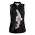 Hawaiian Tropical Plumeria Art Polynesian Tattoo Women Sleeveless Polo Shirt Grayscale Color