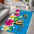 Hawaiian Tropical Flower and Honu Under Blue Water Area Rug