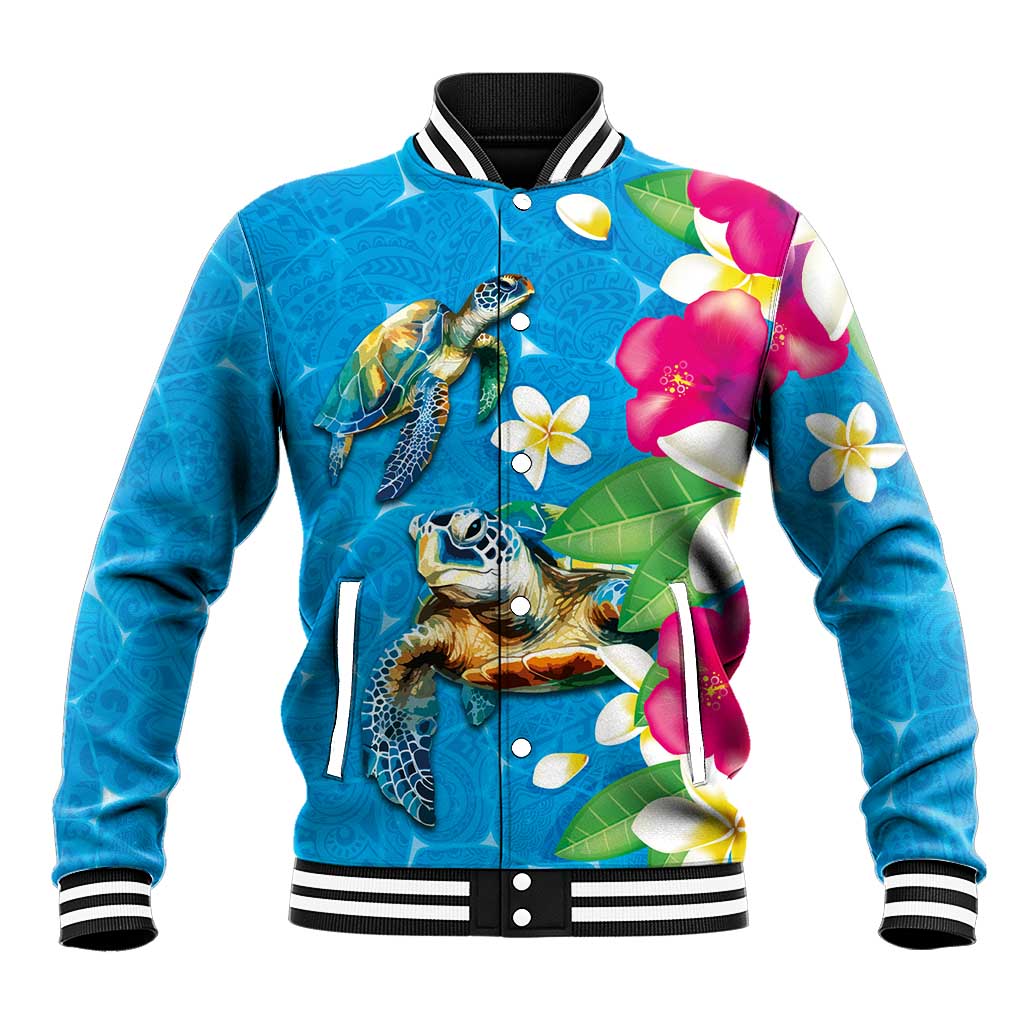 Hawaiian Tropical Flower and Honu Under Blue Water Baseball Jacket