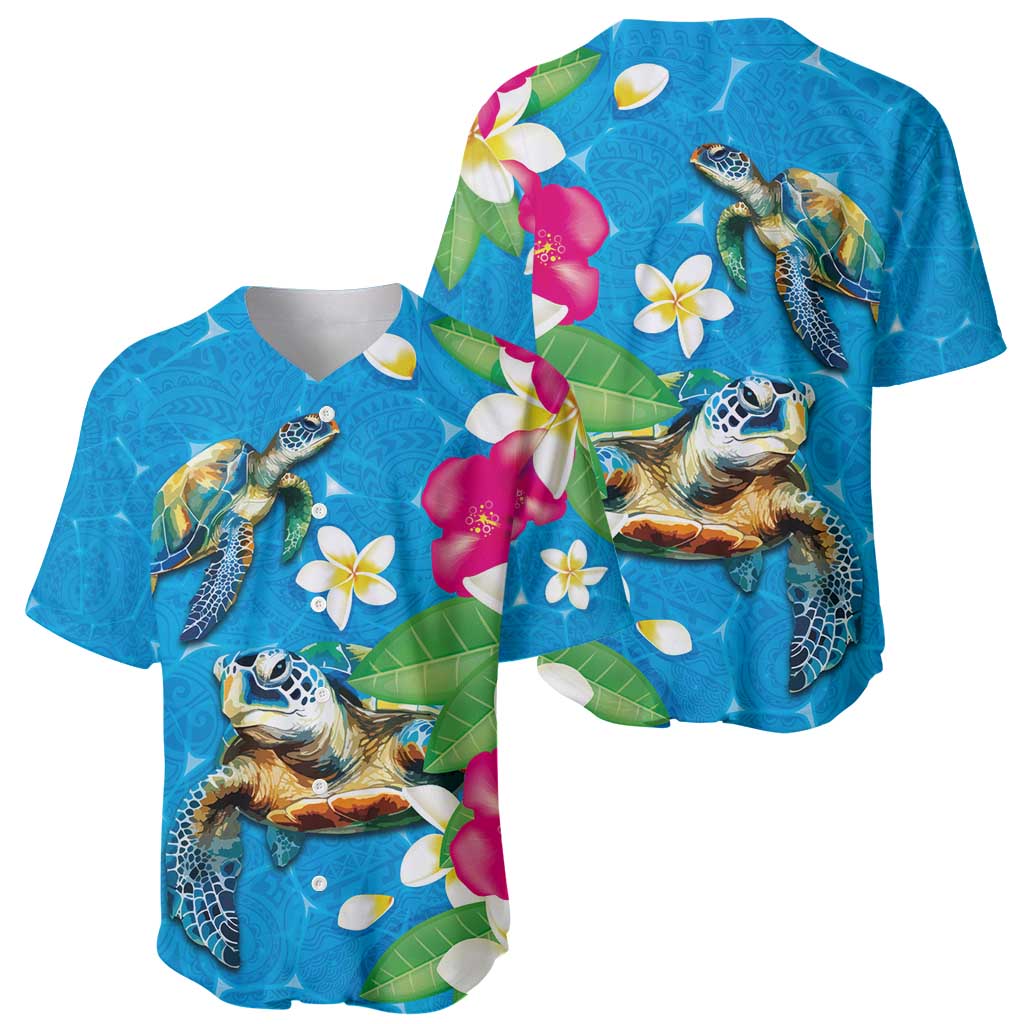 Hawaiian Tropical Flower and Honu Under Blue Water Baseball Jersey