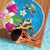 Hawaiian Tropical Flower and Honu Under Blue Water Beach Blanket