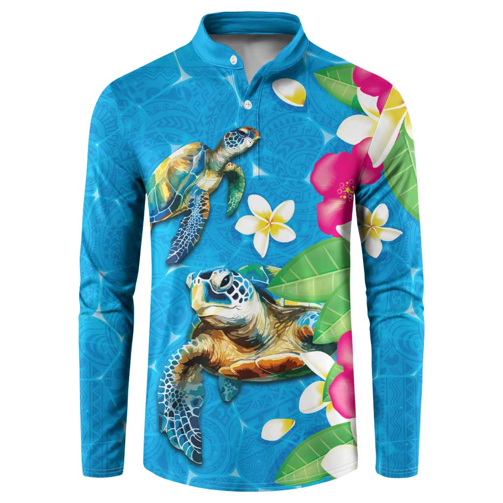 Hawaiian Tropical Flower and Honu Under Blue Water Button Sweatshirt