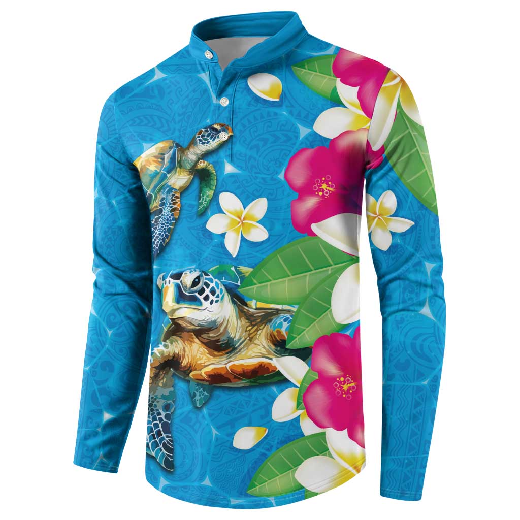 Hawaiian Tropical Flower and Honu Under Blue Water Button Sweatshirt LT03 - Polynesian Pride